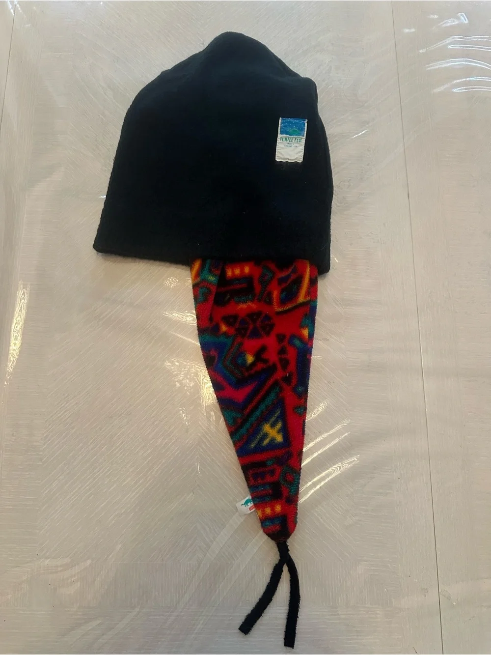 Turtle Fur Vintage Kids Long Tail Fleece Ski Hat Red Geometric Pointy Stocking